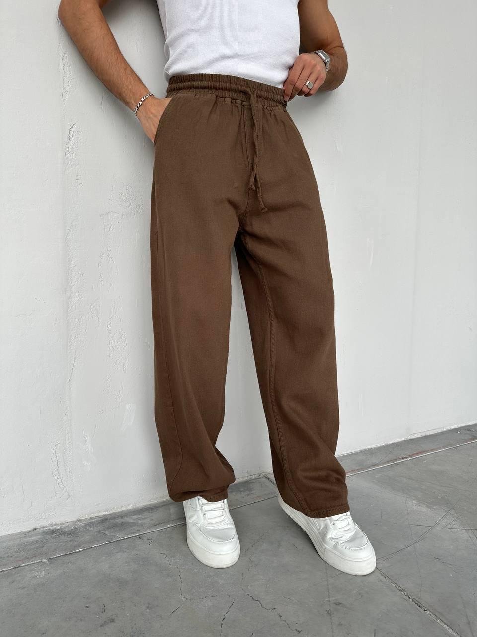 Gabardin Baggy Pantolon Kahve