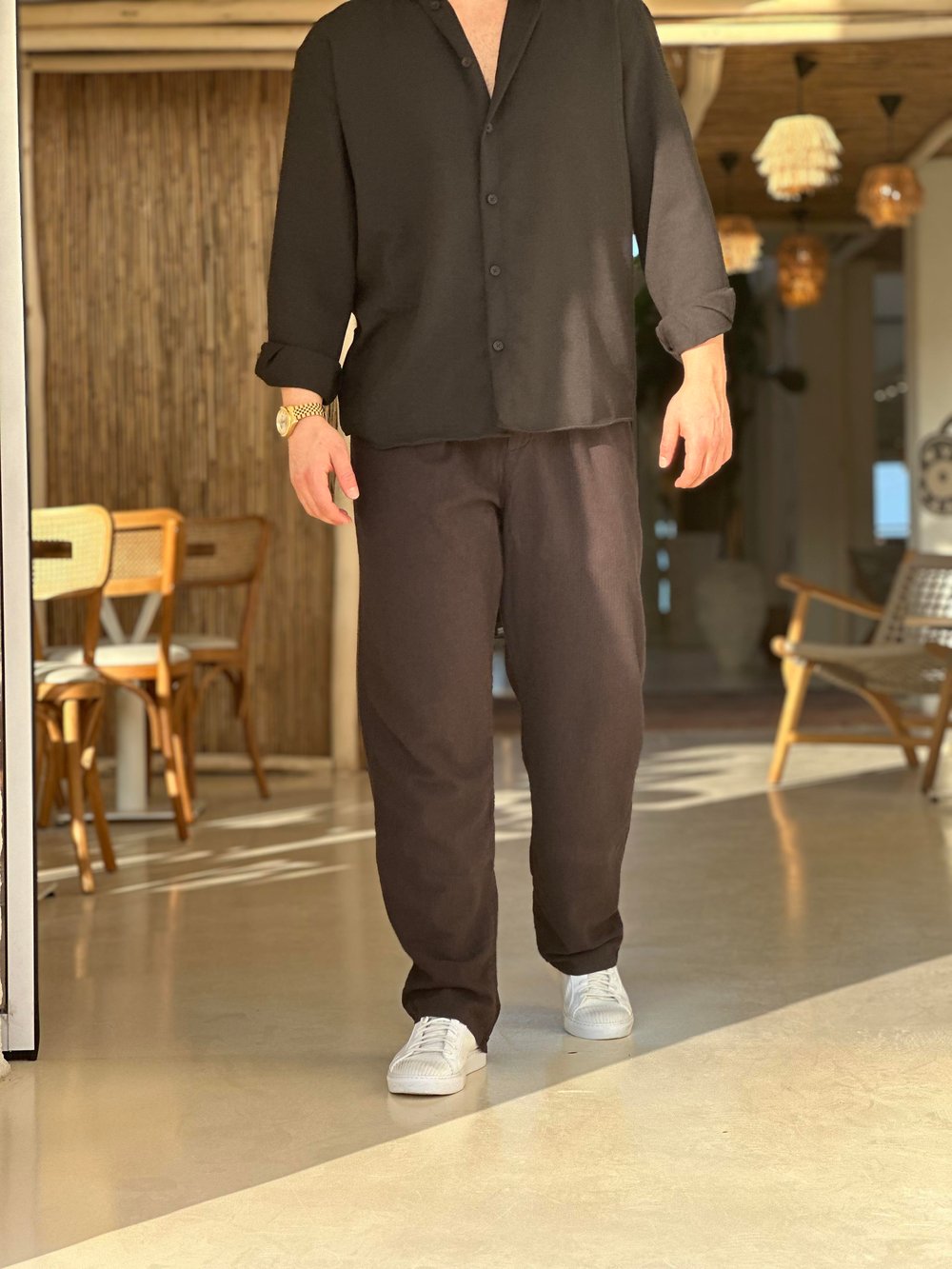 Keten Baggy Pantolon Düğmeli