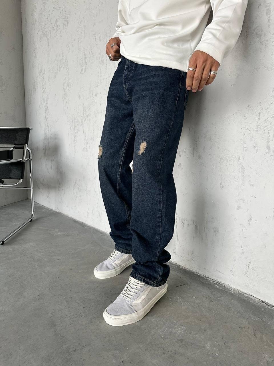 Koyu Lacivert Baggy Kot Pantolon