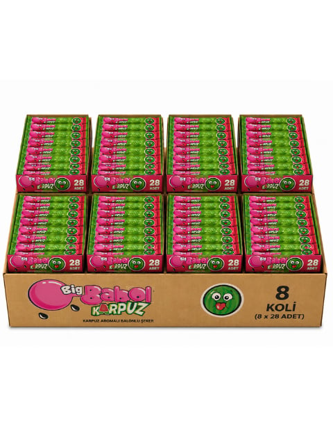 Big Babol Karpuz Aromalı Toz Dolgulu Balonlu Sakız 20 GR X 28 Adet X 8 Adet