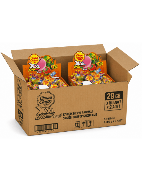 Chupa Chups XXL Trio Karışık Meyve Aromalı Sakızlı Lolipop Şekerleme 29 GR X 50 Adet X 2 Adet