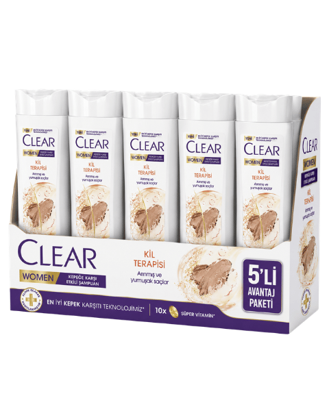 Clear Women Kepeğe Karşı Etkili Şampuan Kil Terapisi 350 ML X 5 Adet
