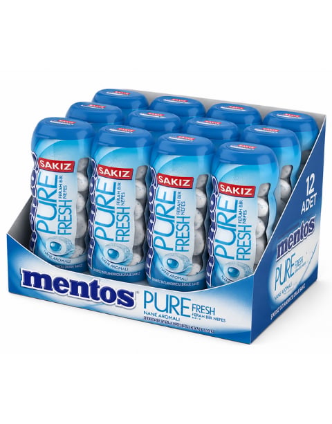 Mentos Pure Fresh Nane Aromalı Şekersiz Tatlandırıcılı Draje Sakız 30 GR X 12 Adet