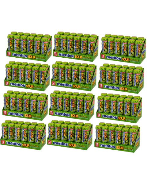 Mentos Sour Yeşil Elma Aromalı Şekersiz Tatlandırıcılı Ekşi Draje Sakız 30 GR X 12 Adet X 12 Adet