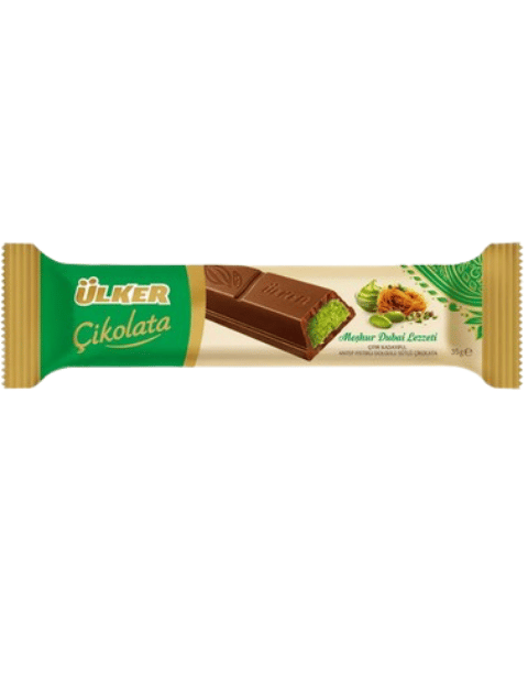 Ülker Dubai Çıtır Kadayıflı, Antep Fıstıklı Dolgulu Sütlü Çikolata (35 GR * 24 Adet) * 6