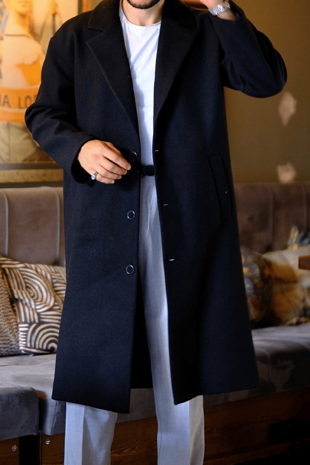 Arelion Oversize Old Money Kaşe Kaban Siyah