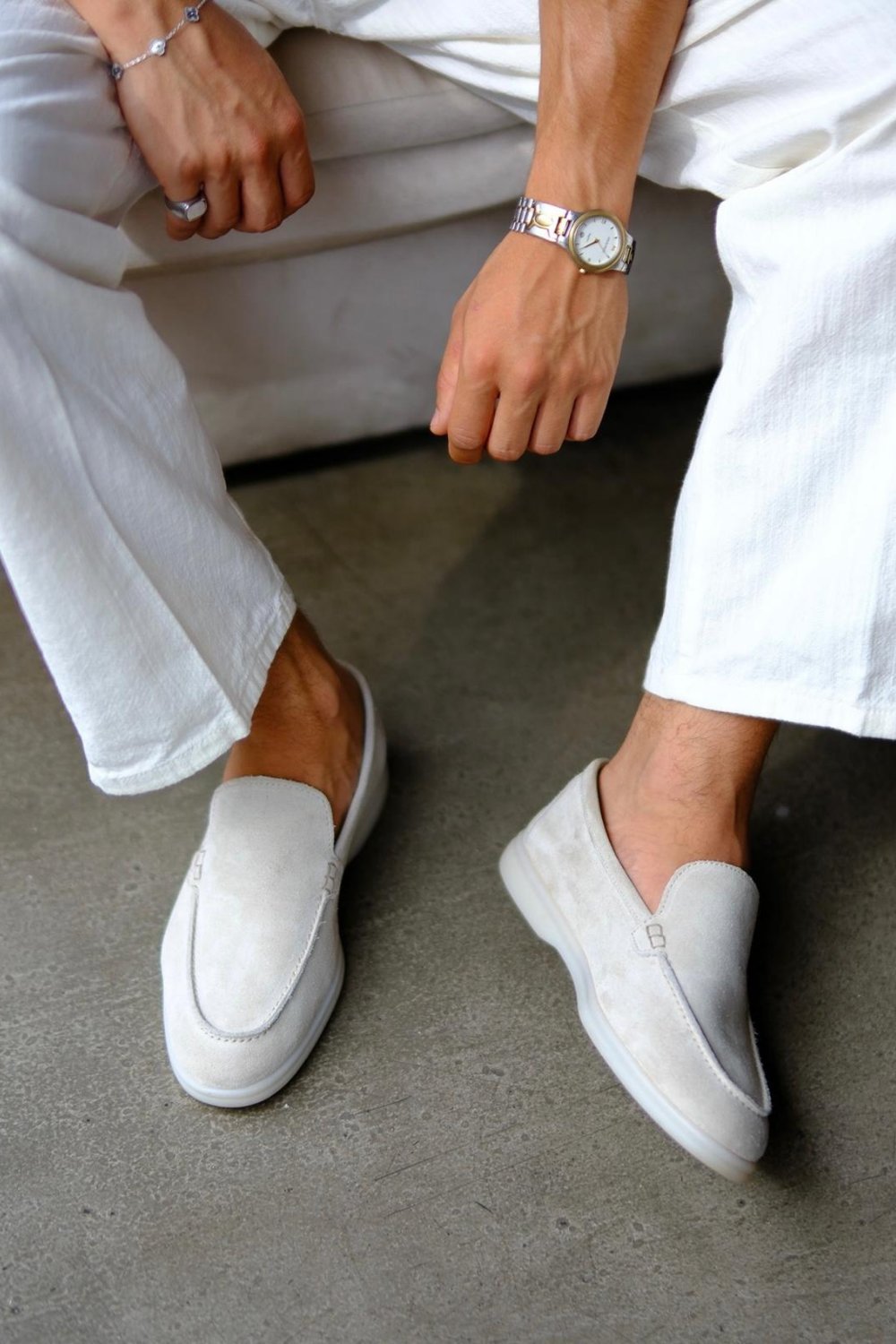 Riva İçi Dışı Deri Süet Old Money Loafer Ayakkabı Krem