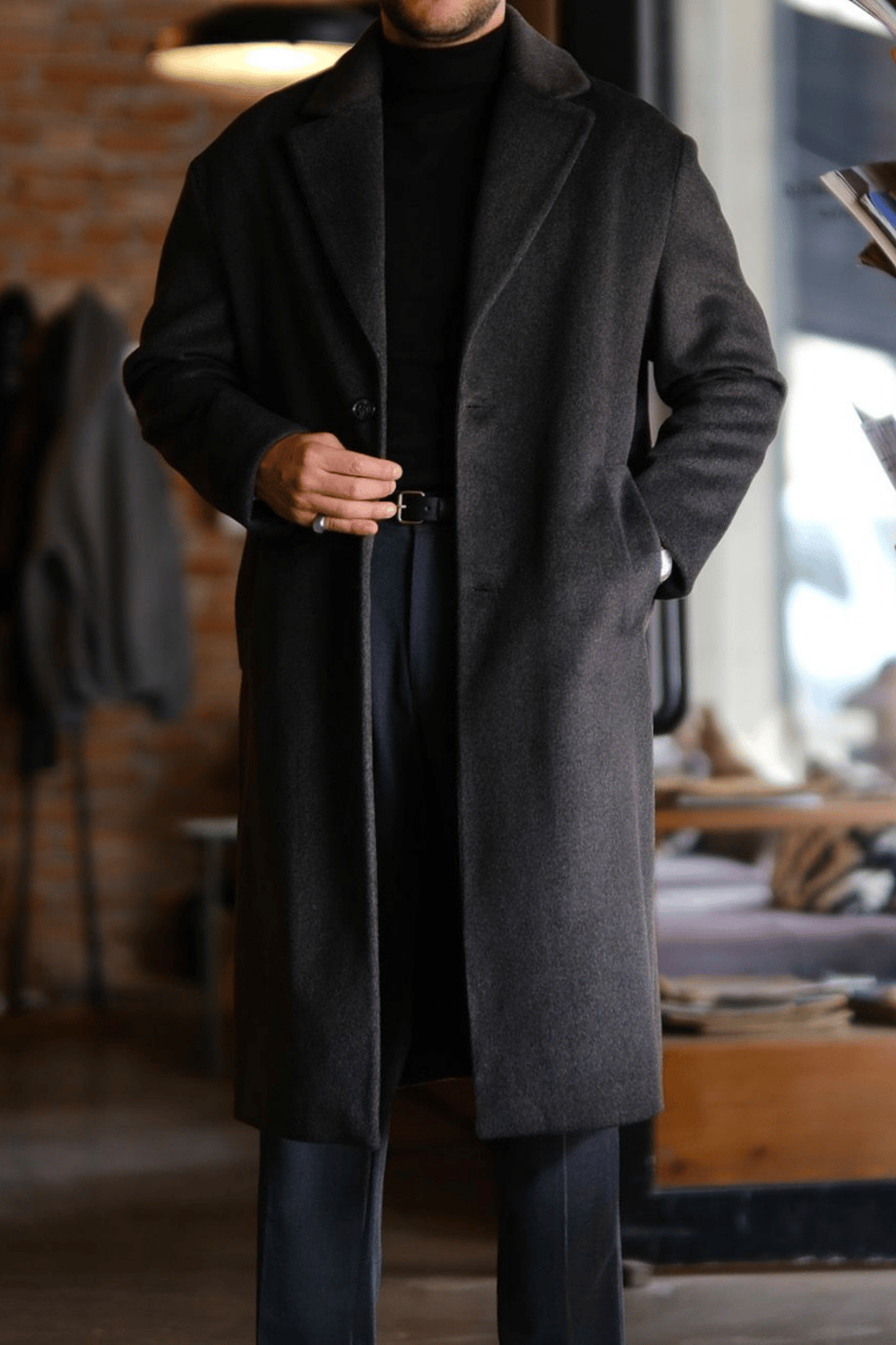 Vellano Kaşmir &Yün Karışımlı Oversize Old Money Kaban Antrasit VVDY1