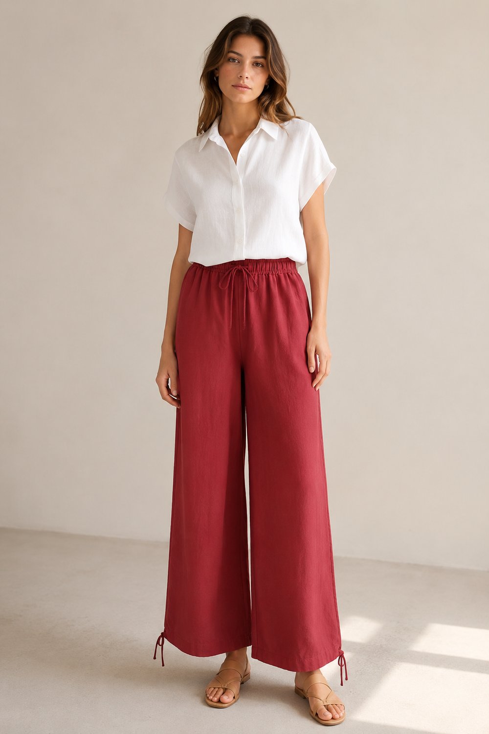 BORDO LASTİKLİ YÜKSEK BEL MODAL PANTOLON