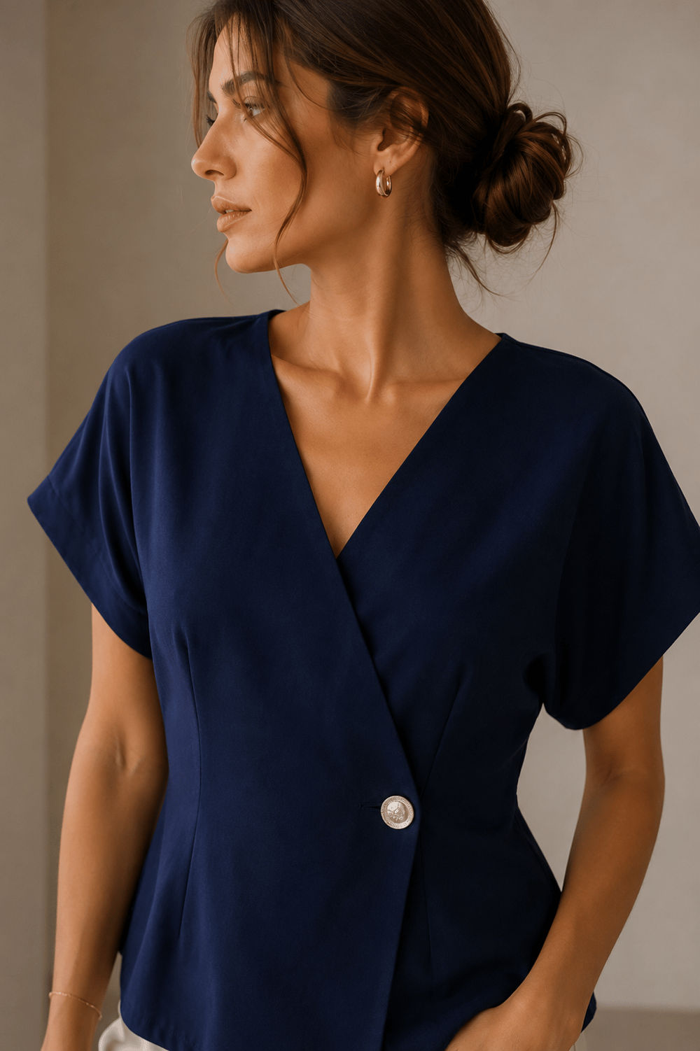 LACİVERT TENCEL KRUVAZE BLUZ