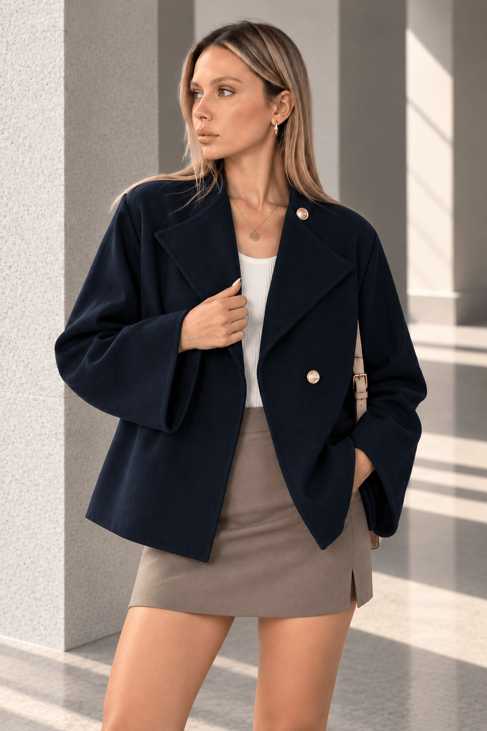 RİGALA LACİVERT OVERSIZE KISA KAŞE CEKET