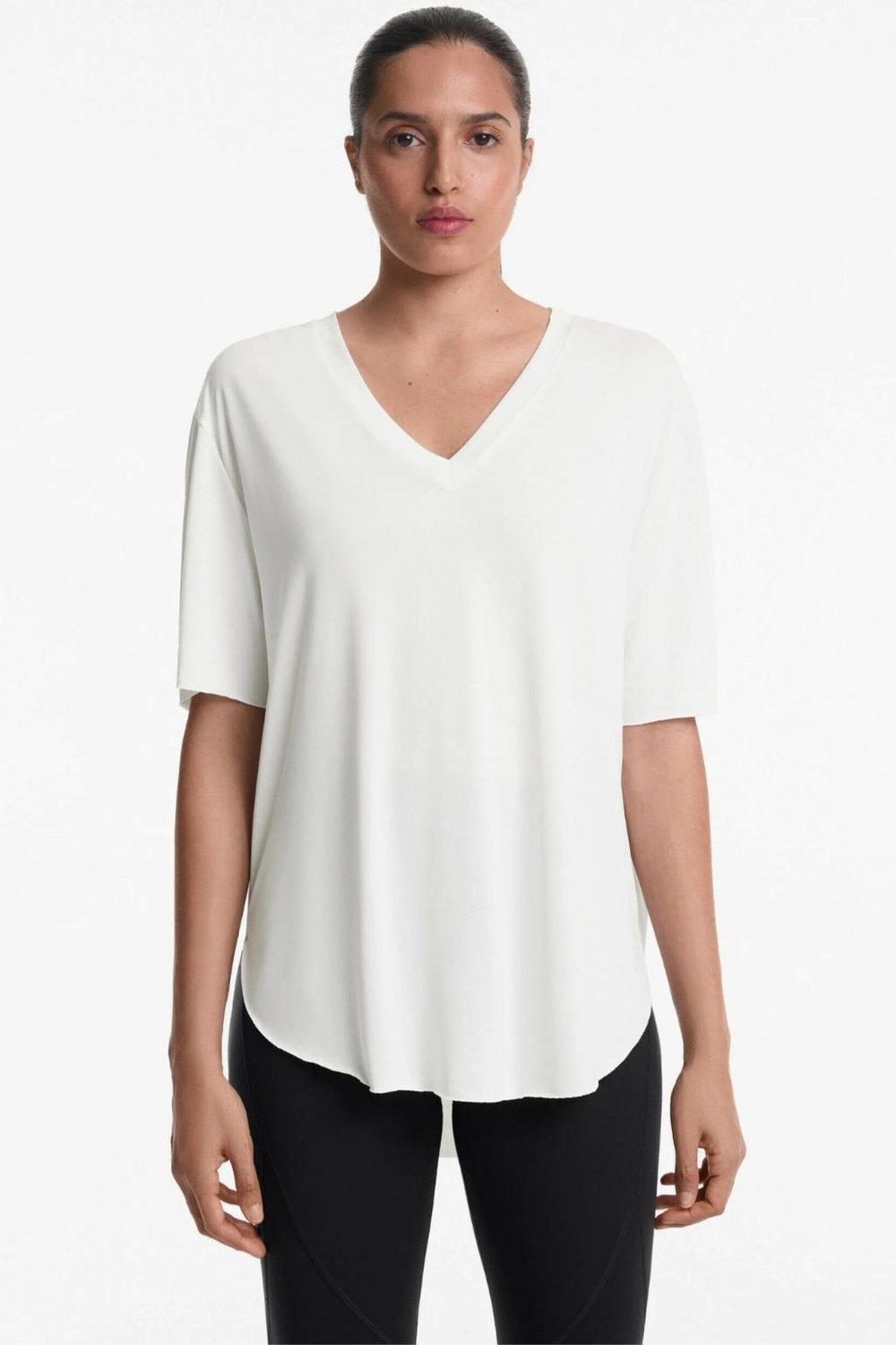 TAŞ RENGİ V YAKA KISA KOL MODAL T-SHIRT