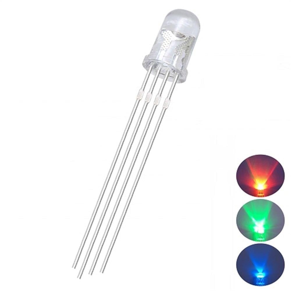 5mm, RGB, LED, Şeffaf, Radial, 620–630nm (Kırmızı), 515–530nm (Yeşil), 460–470nm (Mavi), Togialed
