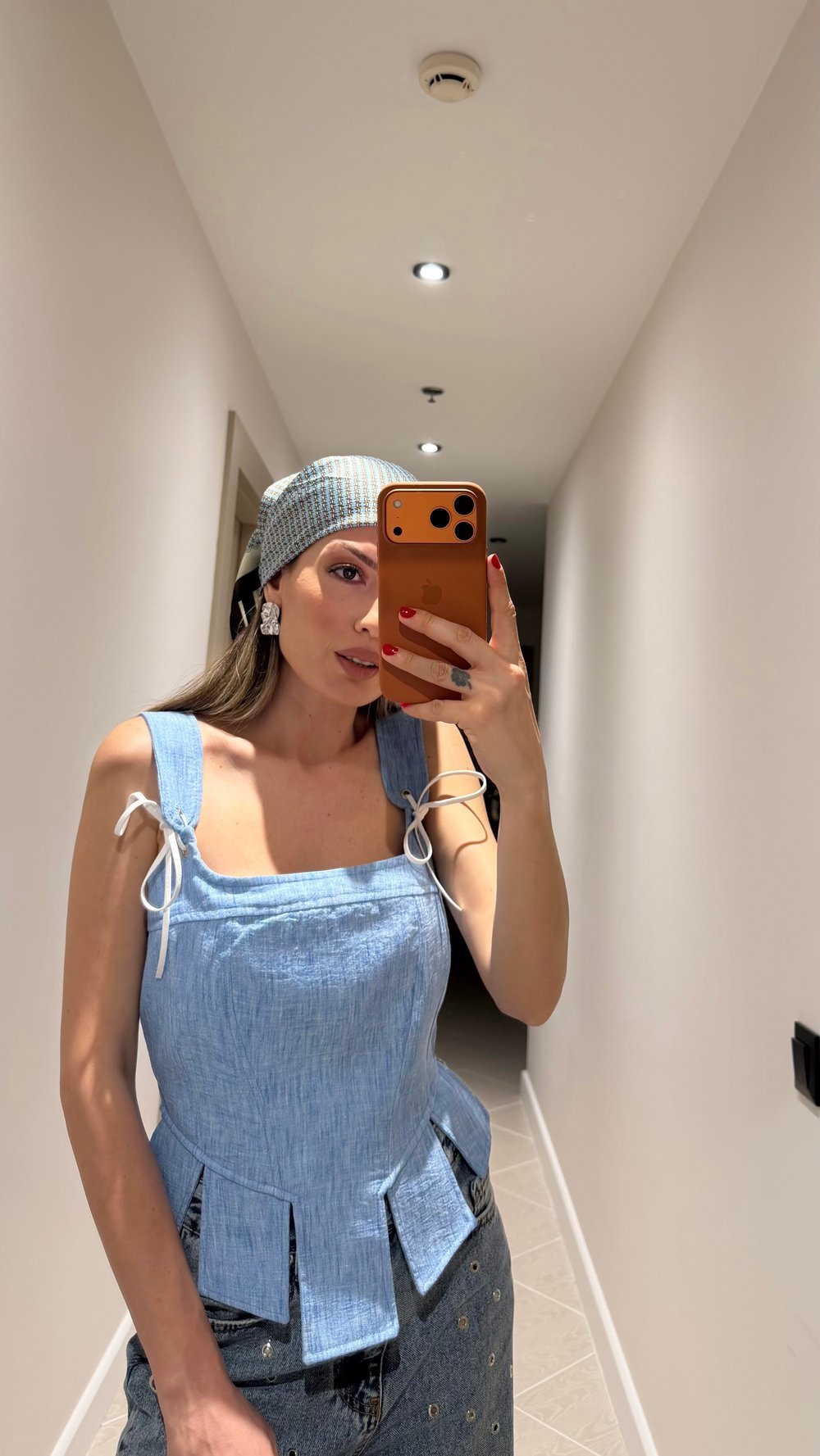 BEBE MAVİSİ ASKILI KORSE BLUZ