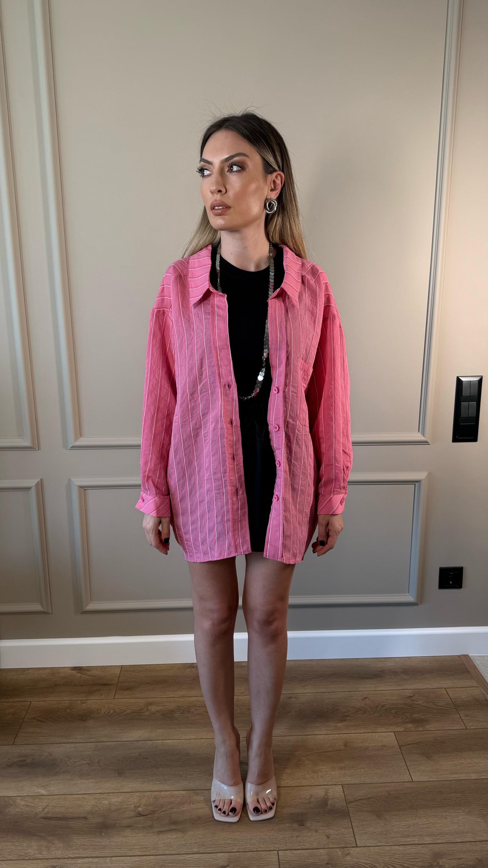 PEMBE ÇİZGİLİ OVERSIZE GÖMLEK