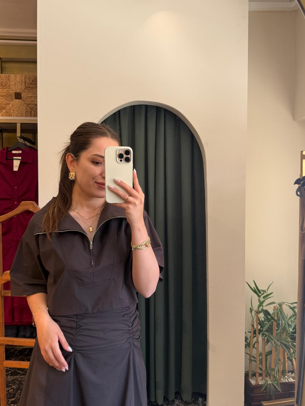 Kahve Fermuarlı Crop