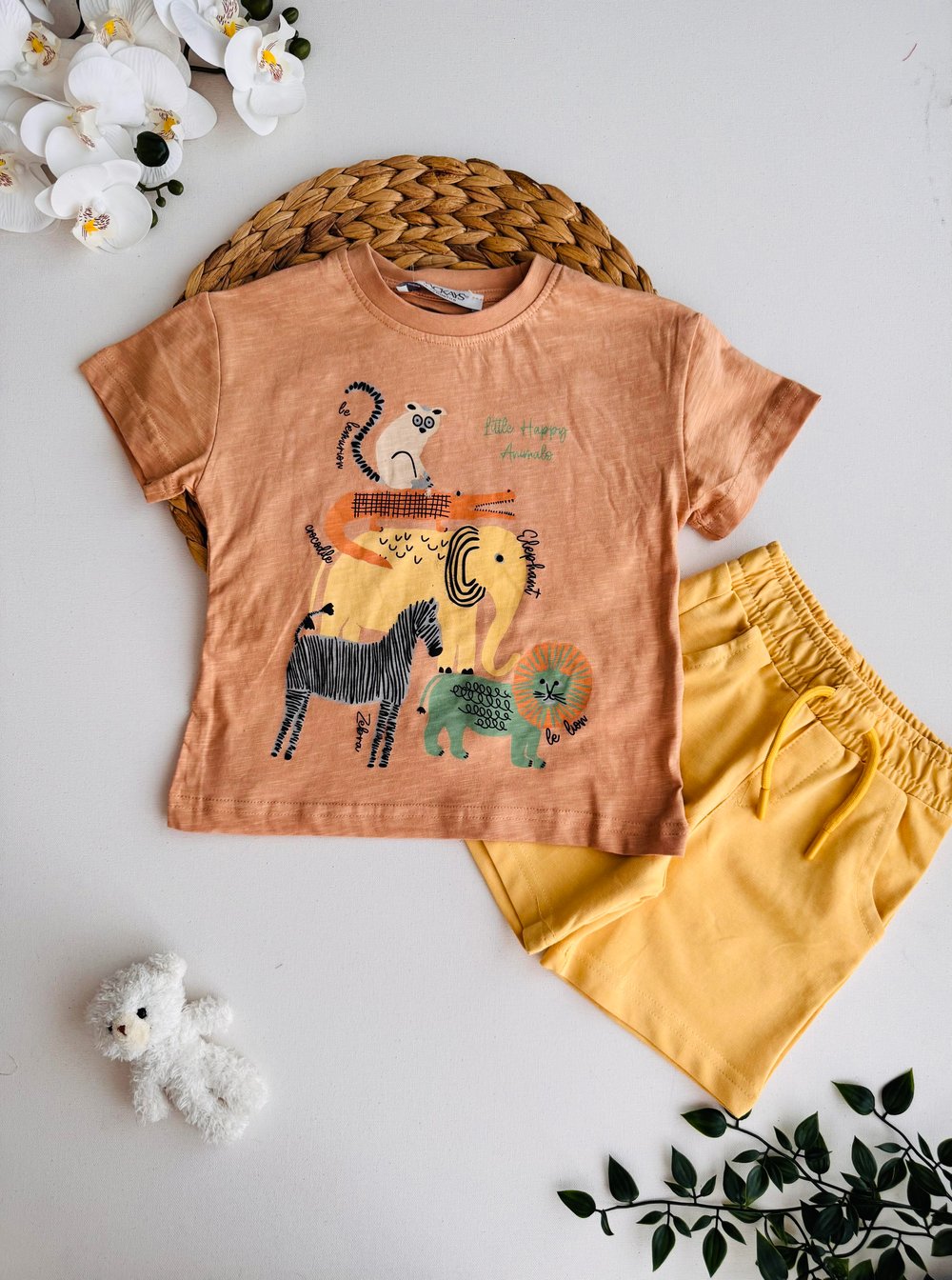 Animals Desenli İkili Erkek Çocuk Takım - Sütlü Kahve