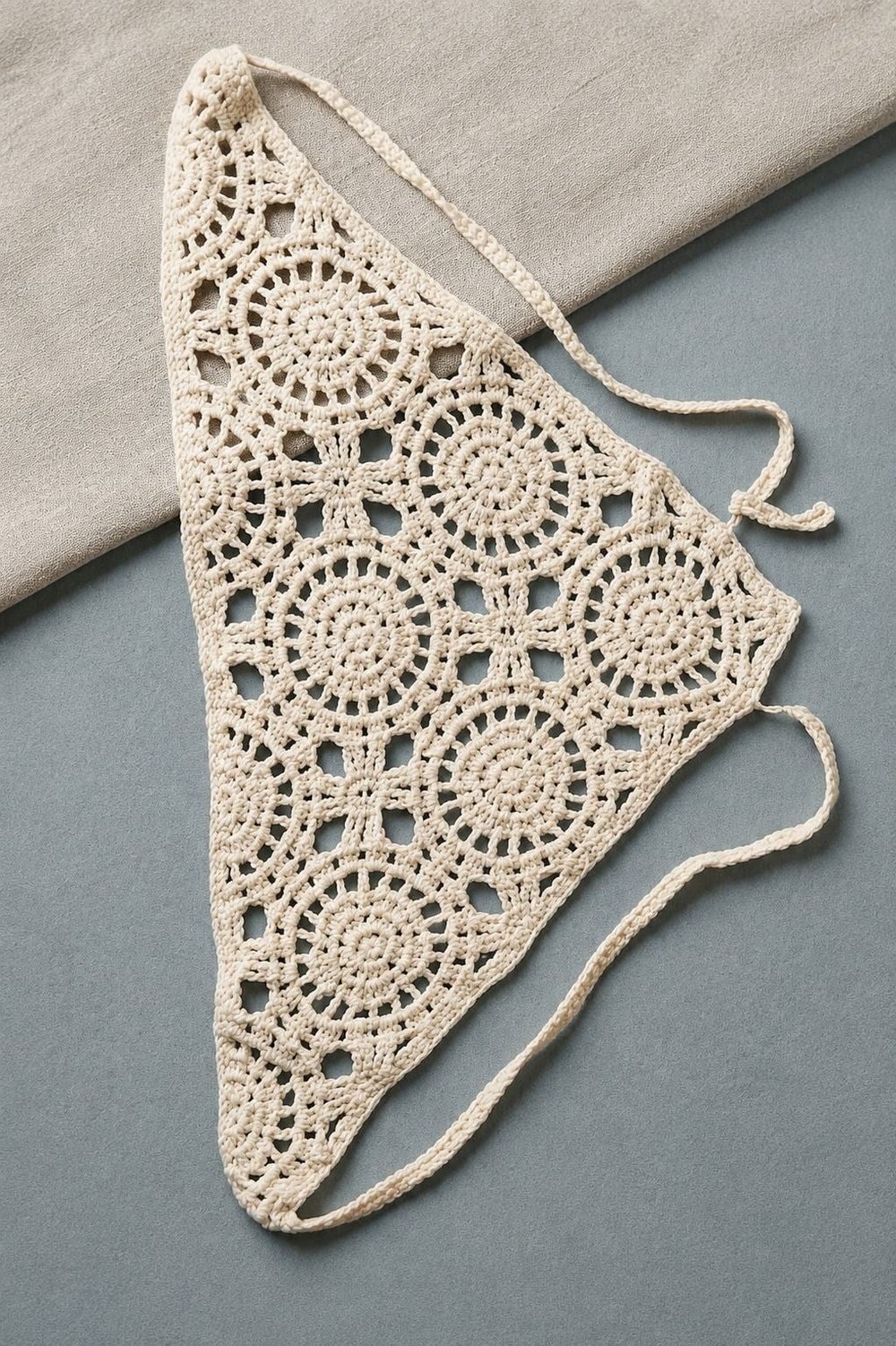 Çiçekli Örgü Bandana - Krem
