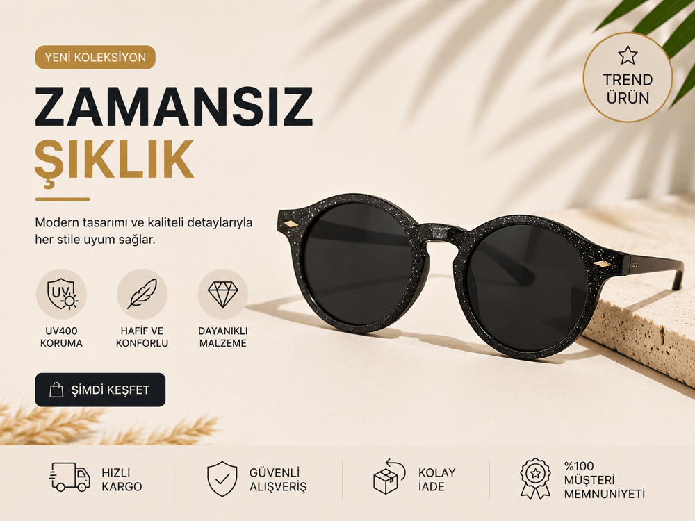 Çocuk Yuvarlak Güneş Gözlük - Simli Sİyah