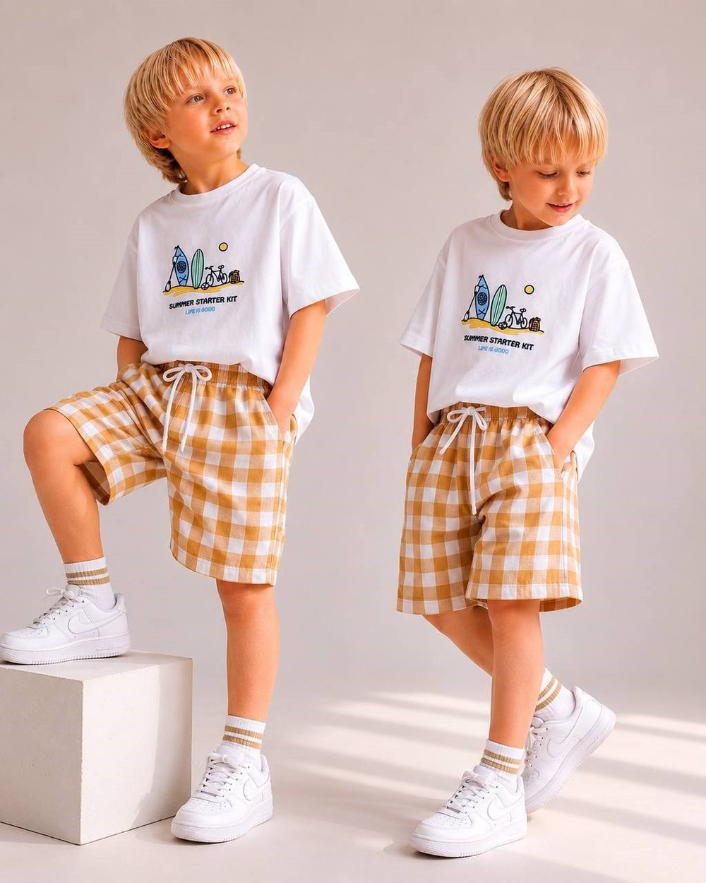 Damalı Şortlu Unisex 2'li Takım -