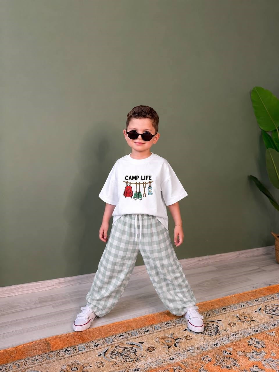 Damalı Unisex 2'li Takım - Yeşil
