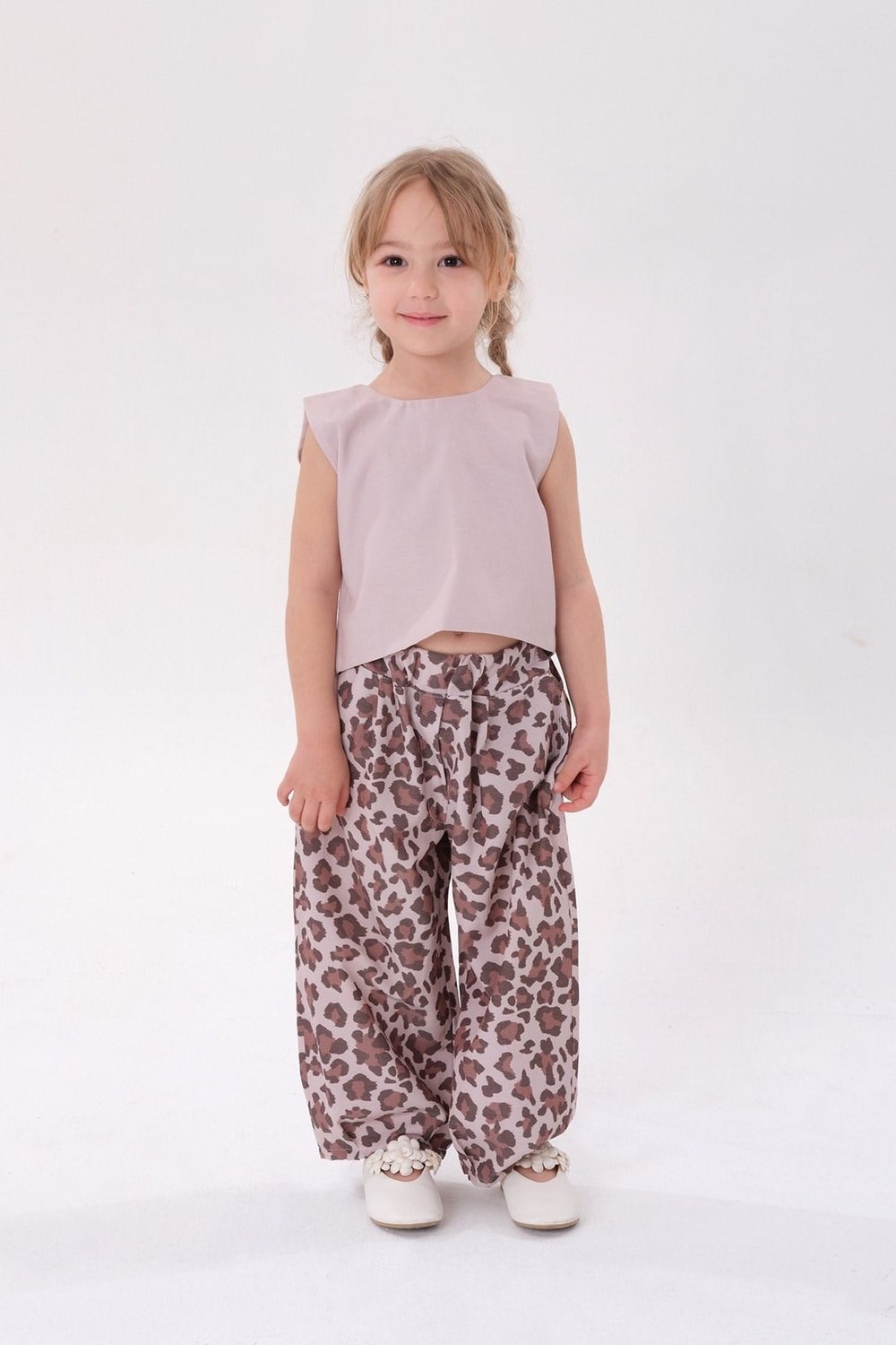 Fiyonk Detaylı Blüz & Leopar Balon Pantolon - Kahve