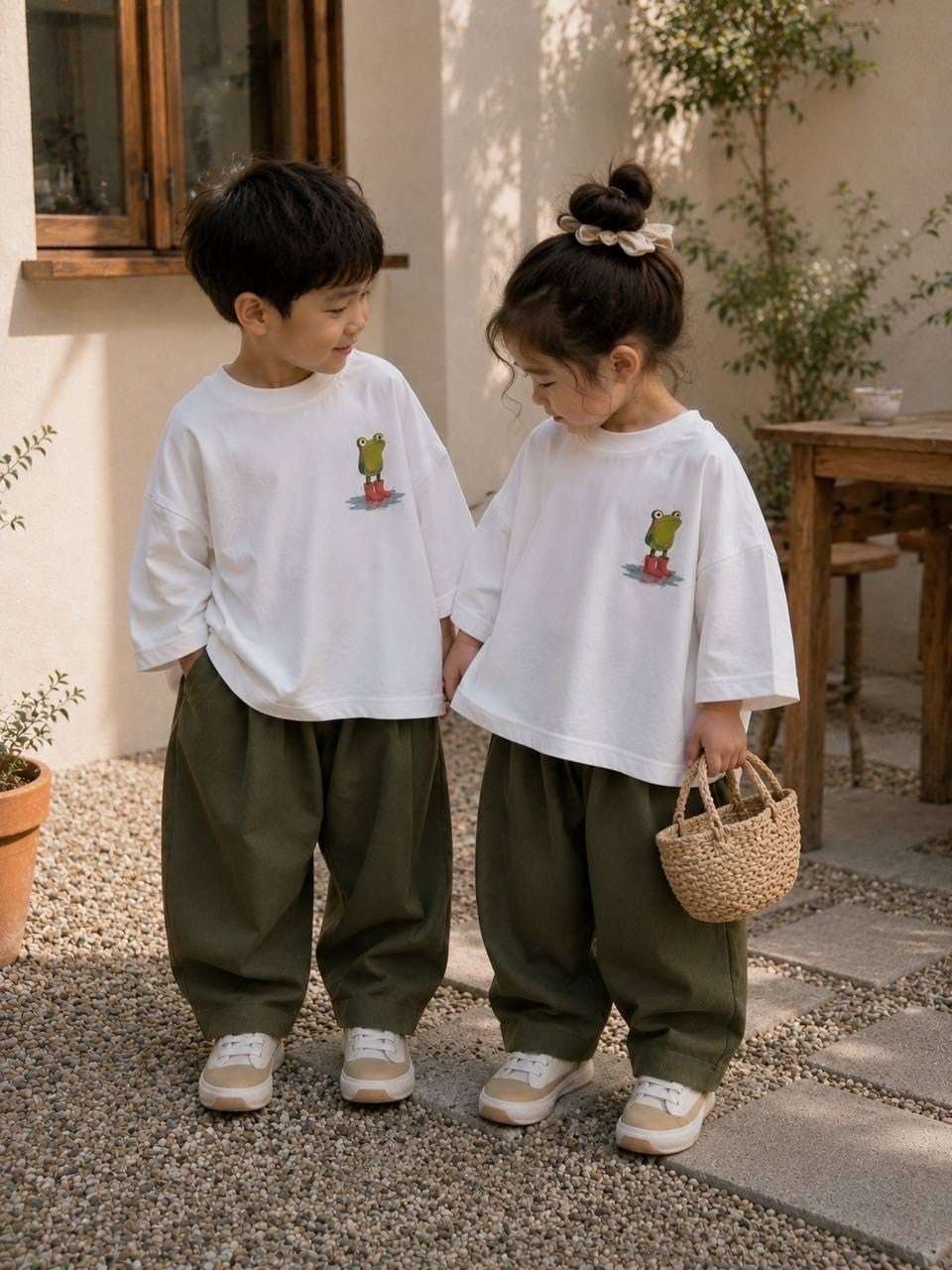 Kurbağa Baskılı Unisex İkili Takım - Haki