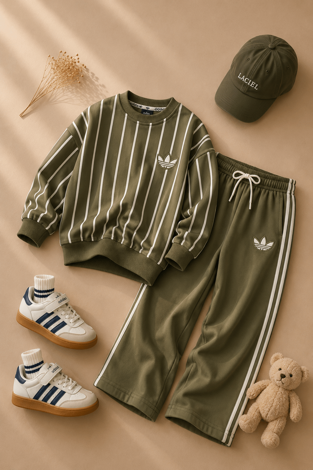 Logolu Çizgili Yeşil Unisex Çocuk Eşofmanlı Takım