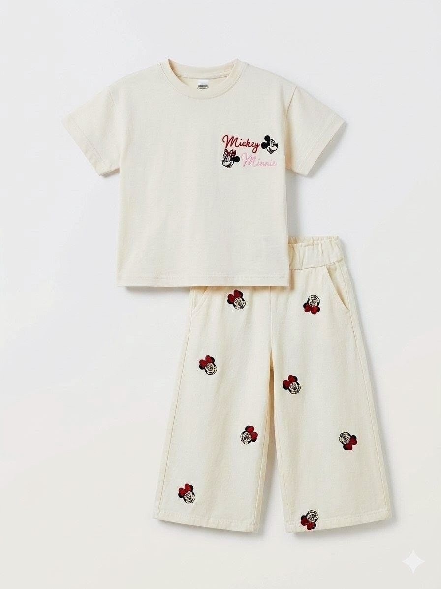 Minnie Mouse Nakışlı 2'li Takım - Bej