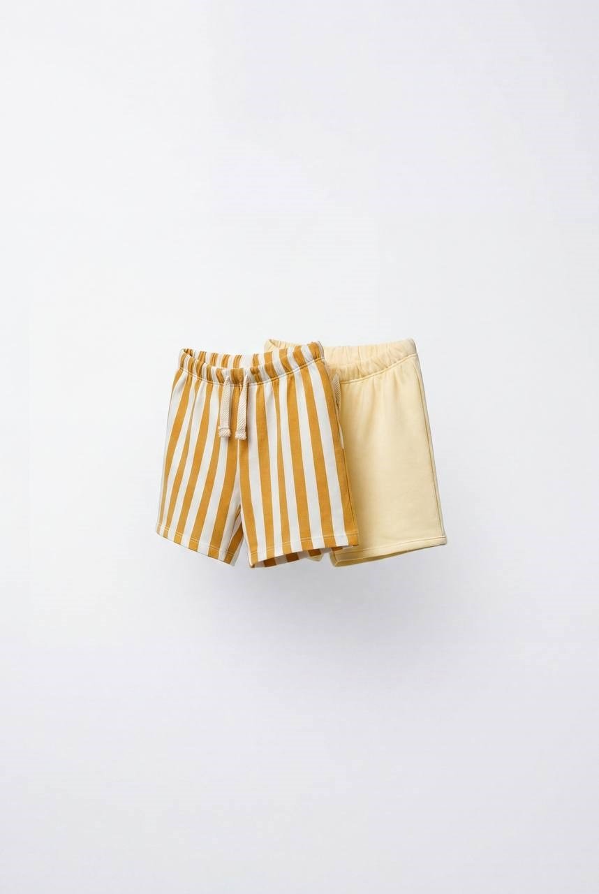 Unisex 2'li Penye Şort  - Sarı