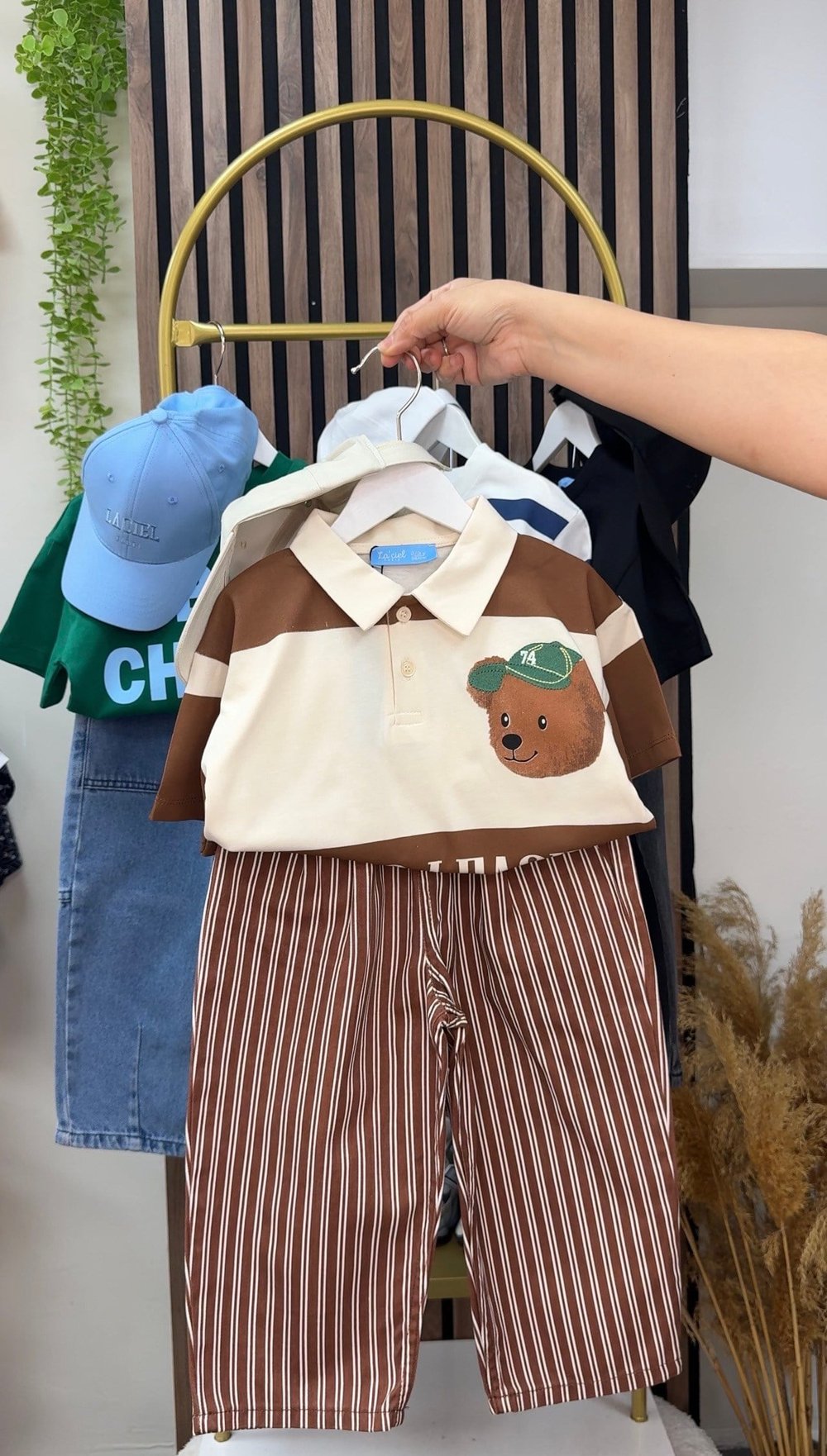 Unisex Çizgili Balon Jean - Kahve