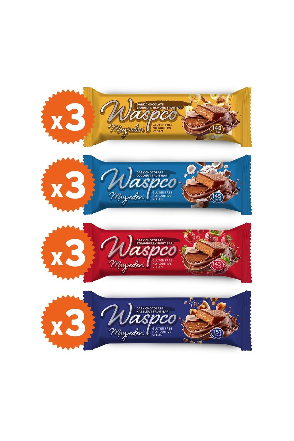 Bitter Çikolata Kaplı Meyve Bar Karma Kutu 35g x 12 Adet (4 Çeşit)