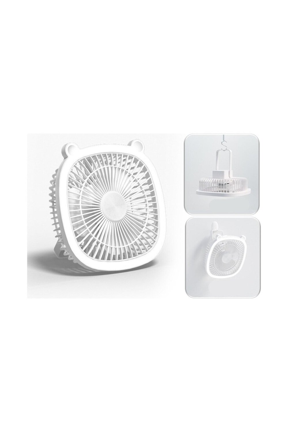 Bychie Led Işıklı Şarjlı Taşınabilir Masa Üstü Vantilatör ,Fan-BEYAZ