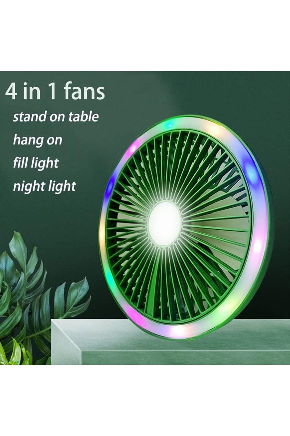 Bychie Masa Fanı Kişisel Fan USB ile Çalışan Taşınabilir Fan, 3 Hız Kademeli Renkli LED Ortam Işığı BEYAZ