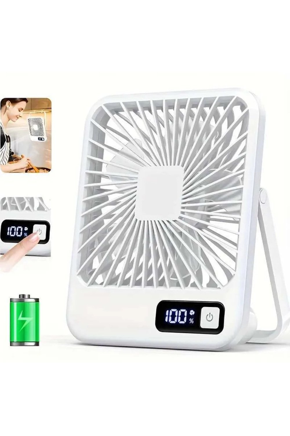 Bychie Mini Taşınabilir Ve Şarj Edilebilir Şarjlı Masa Fanı,Dijital Şarj Göstergeli, 5 Kademeli Sessiz Fan-BEJ