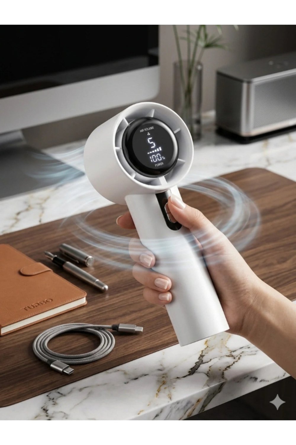 Bychie Okmore Yüksek Hızlı Taşınabilir El Fanı USB Şarjlı Sessiz Mini Fan -SİYAH