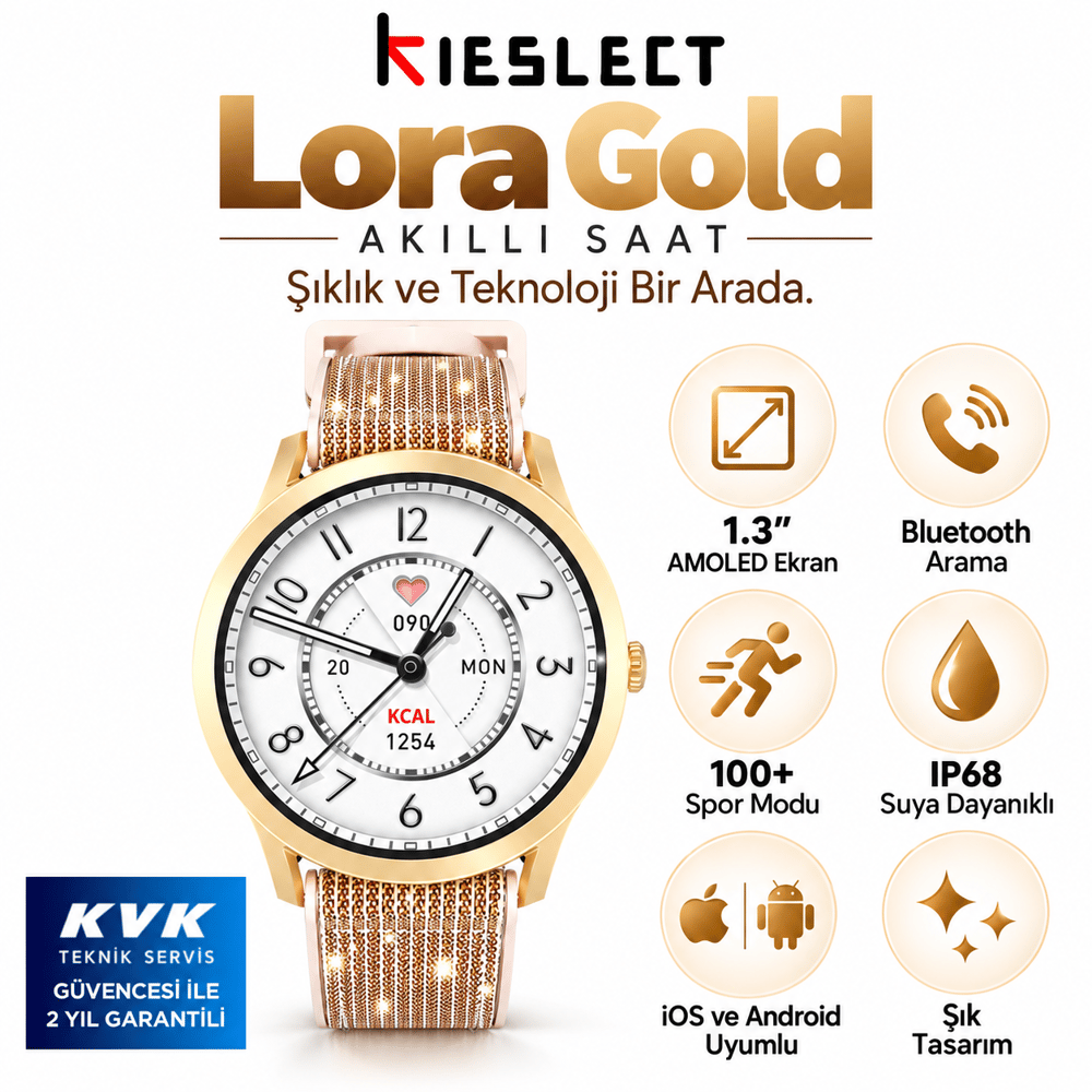 Kieslect Lora Gold Sesli Asistan ve Arama Özellikli Akıllı Saat