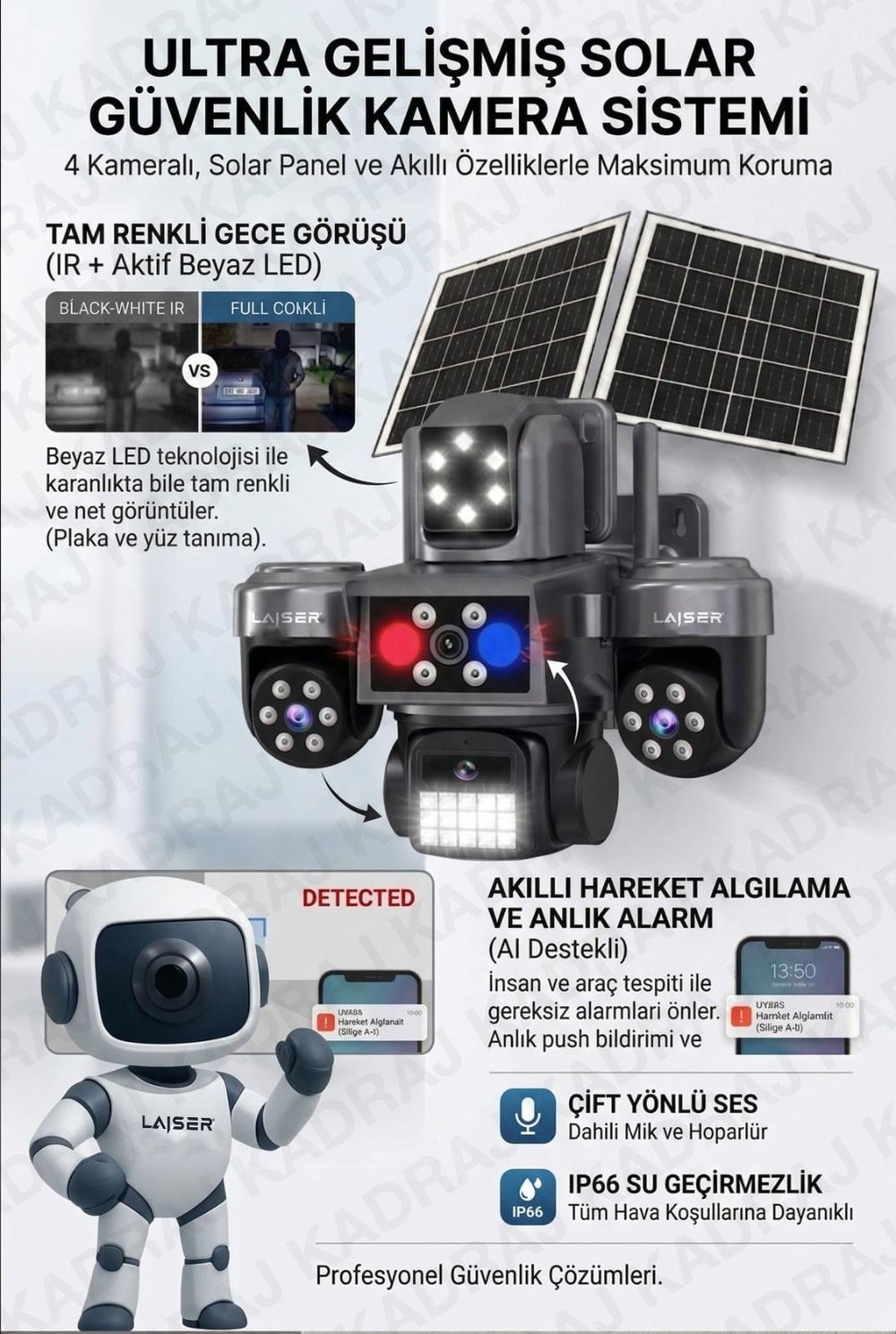 Laiser 4 Kameralı Wifi - MAXI Scan Pro - Çakarlı - 64 Kanal VMS Kablosuz Kamera