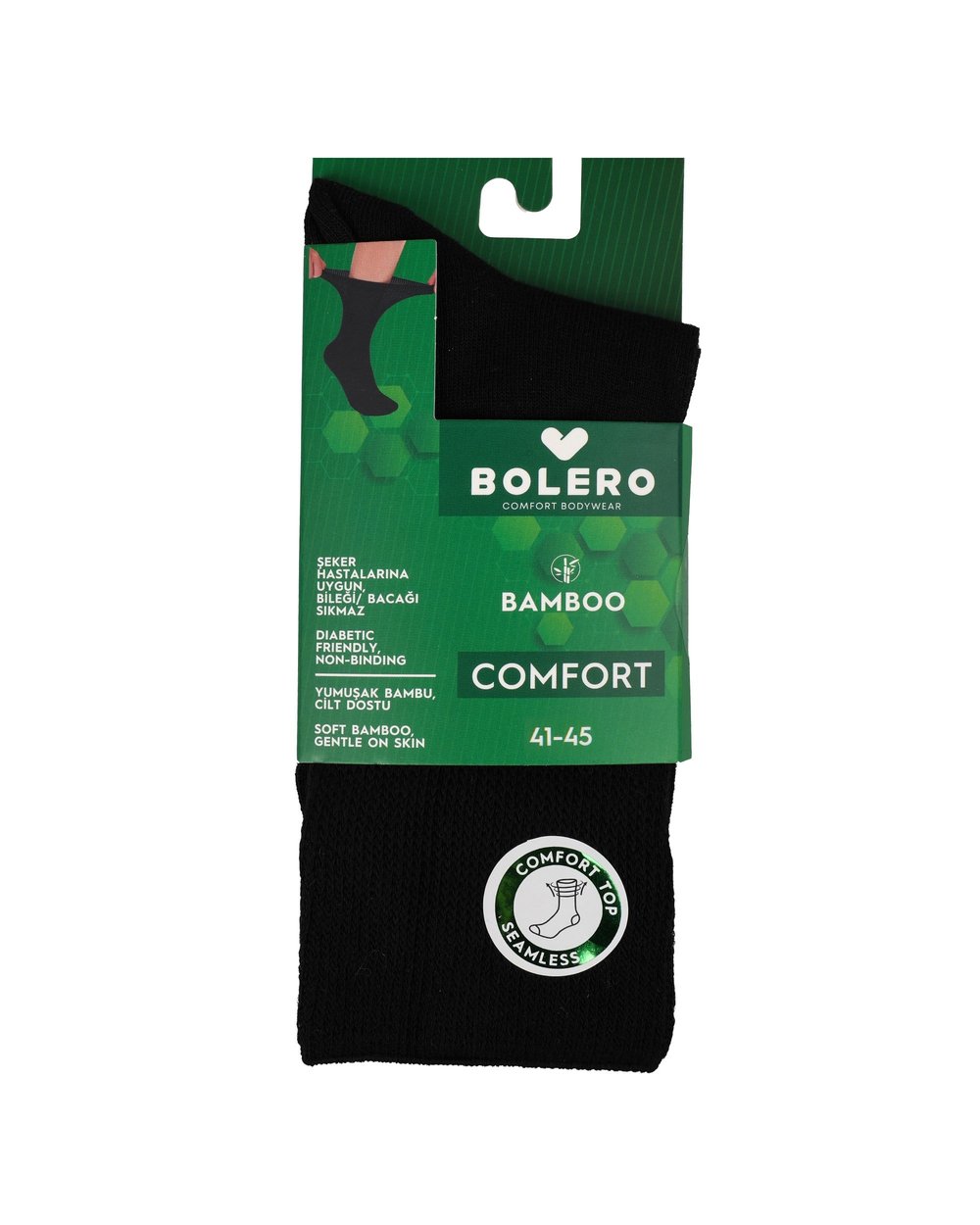  Unisex Bambu Diyabetik Şeker Çorabı Siyah 