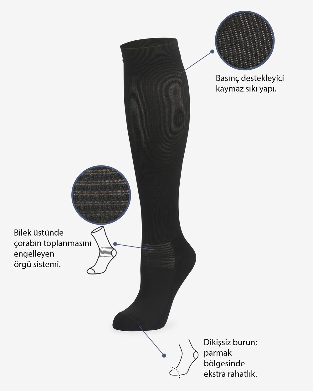 Unisex Uçuş & Seyahat Çorabı Siyah