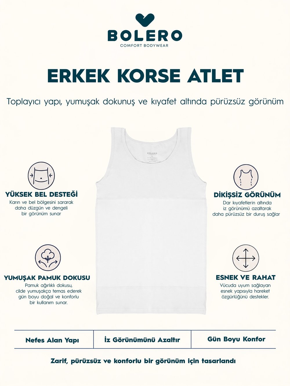 Erkek Korse Atlet Beyaz