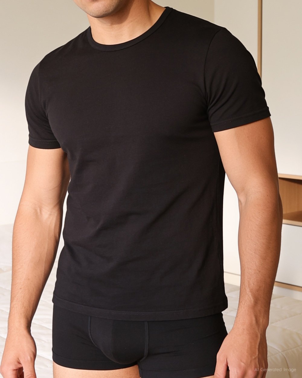 Erkek Penye Fanila T-shirt Siyah