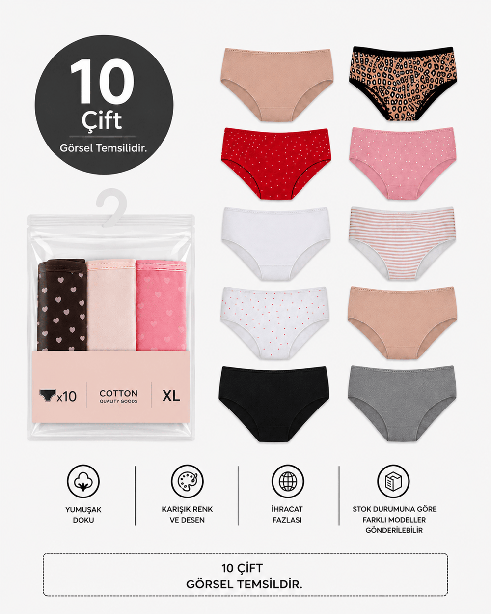 Kadın 10lu Slip/Külot/Hipster/Bato M14