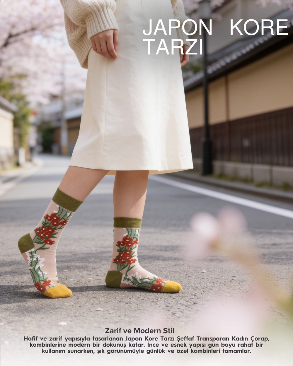 Kadın Japon Kore Tarzı Transparan Çorap  Çorap Kır Çiçekli