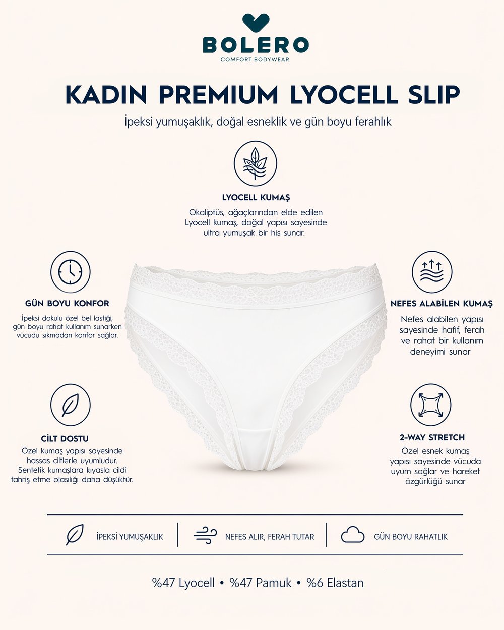 Kadın Premium Lyocell Slip Ten