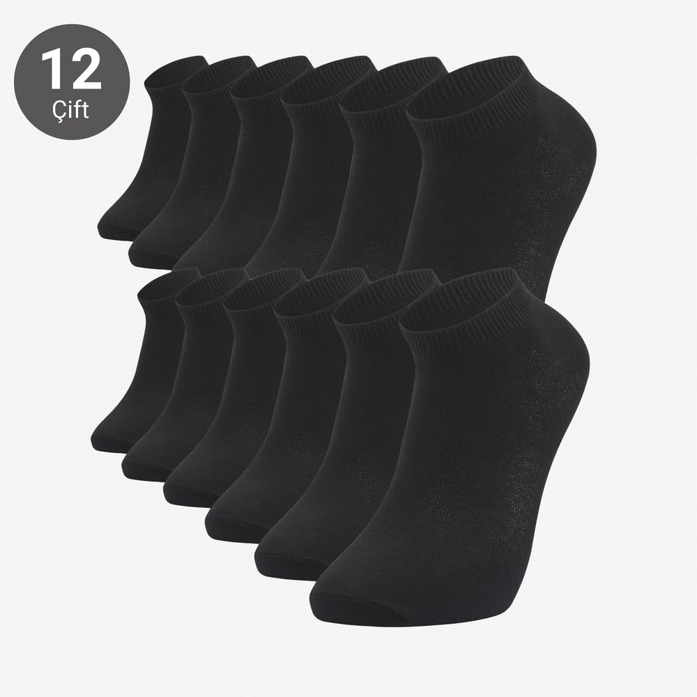 Toptan 12li Bambu Erkek Siyah Patik Çorap-E42