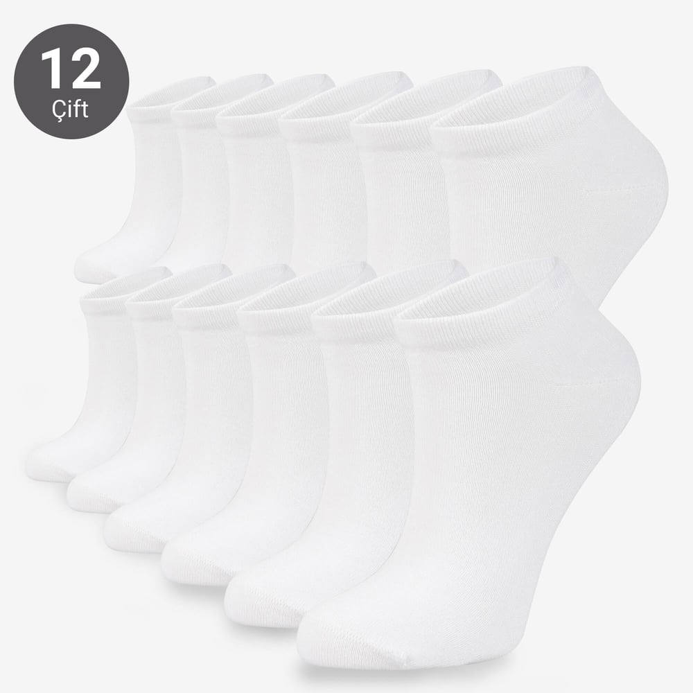 Toptan 12li Bambu Patik Kadın Beyaz Çorap-B33