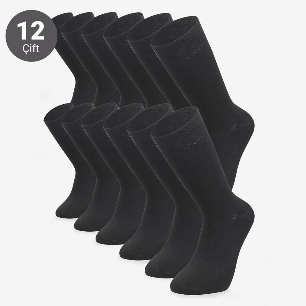 Toptan 12li Bambu Siyah Erkek Çorap-E14