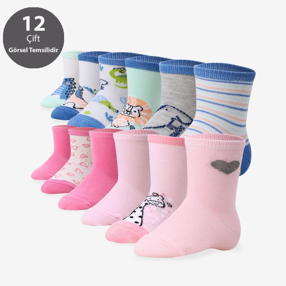 Toptan 12li Bebek Çorap-C09