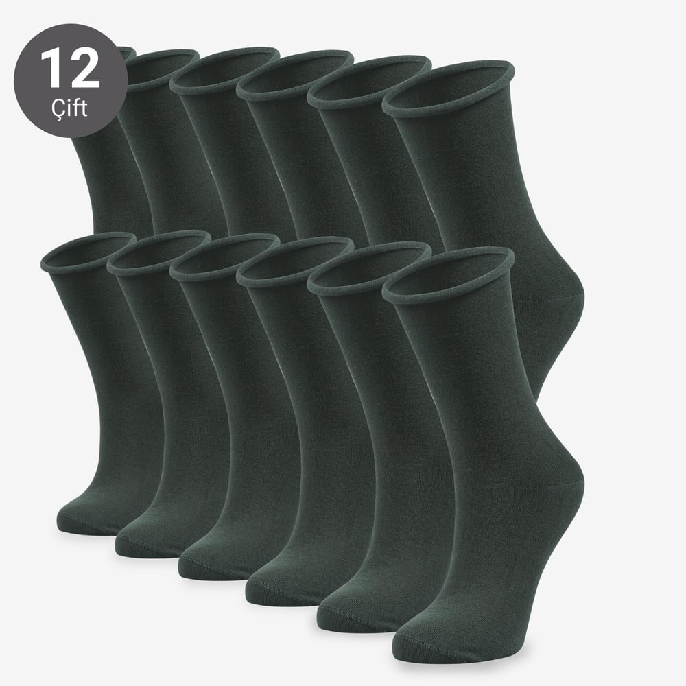 Toptan 12li Roll Top Lastiksiz Kadın Yeşil Bambu Soket-B11